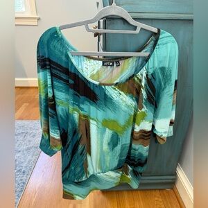 Apt. 9 Women's Teal and Brown Abstract Blouse